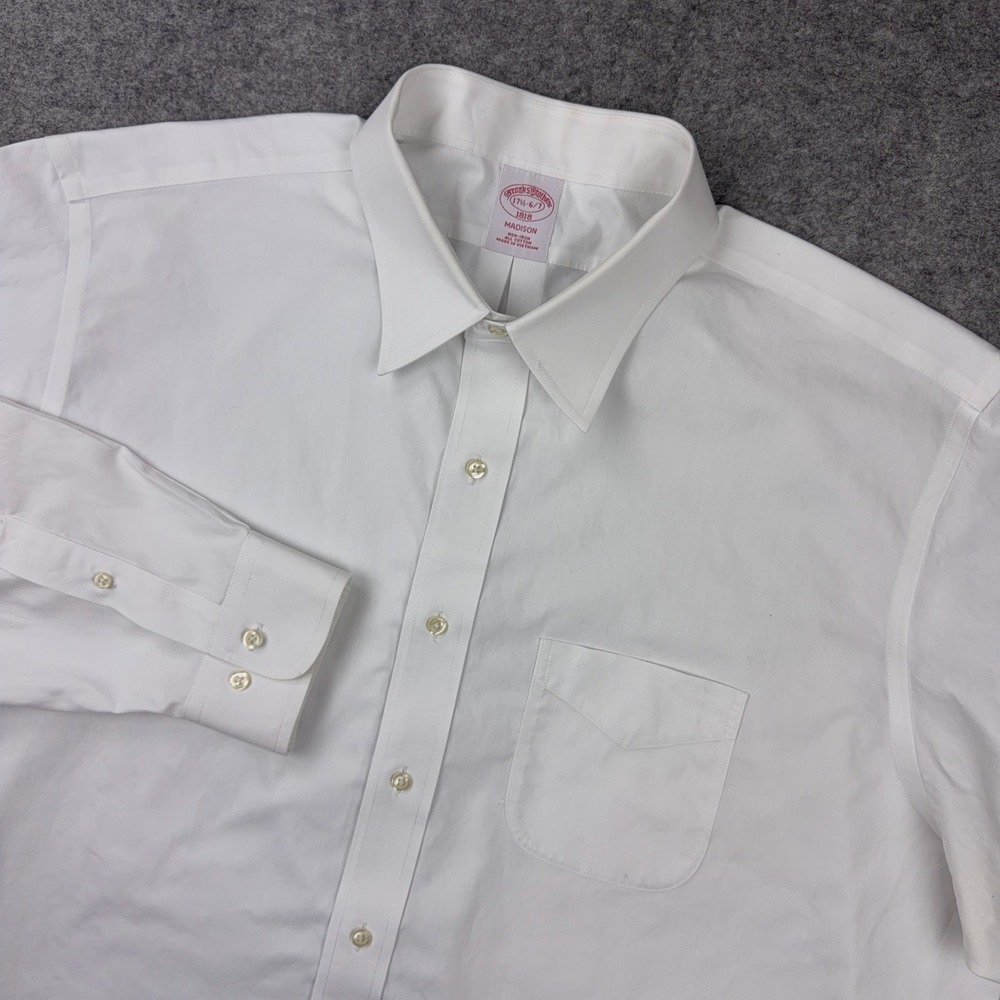 Brooks Brothers 1818 Shirt Mens 17.5 36 37 Madison White Non Iron Cotton Dress